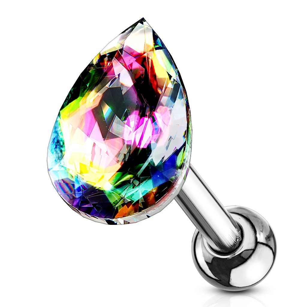 16 Gauge Crystal Teardrop Cartilage / Tragus Barbell Stud