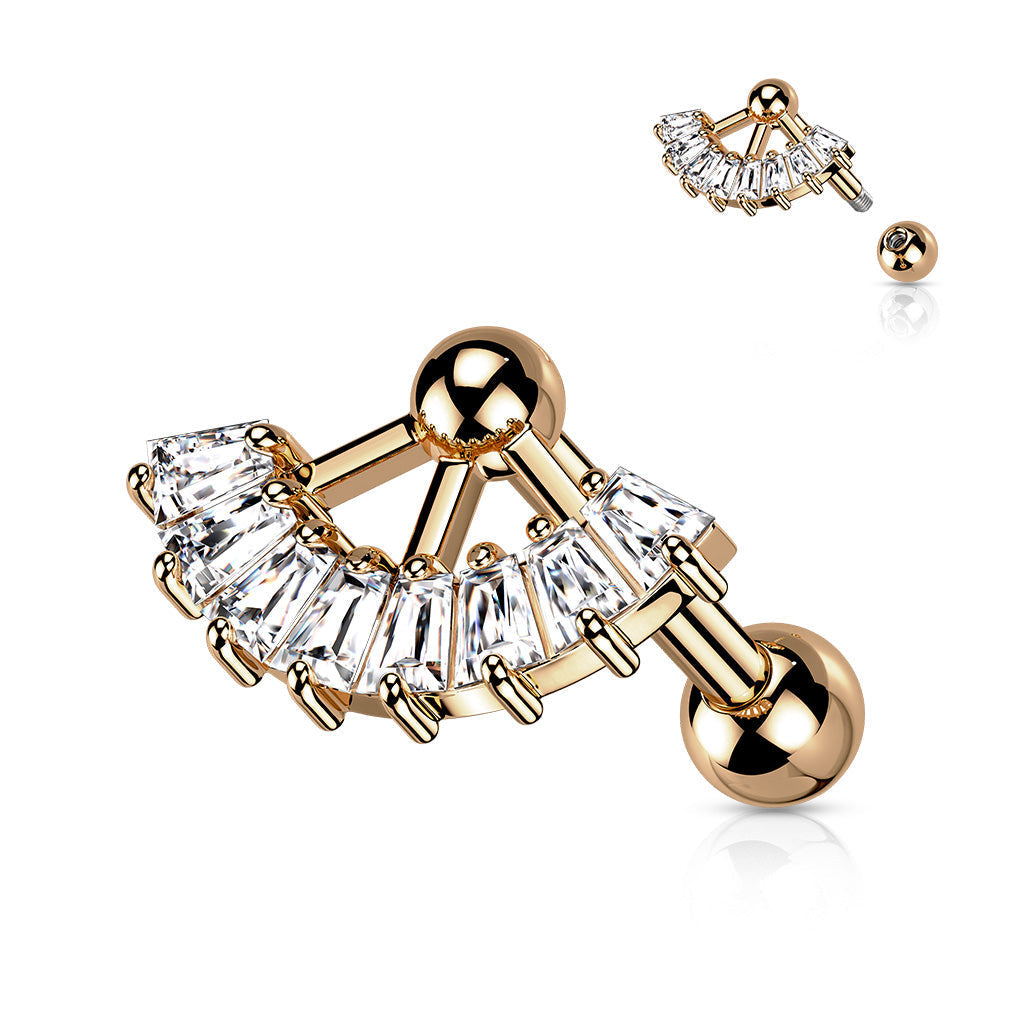 16 Gauge Crystal Fan Cartilage / Tragus Stud