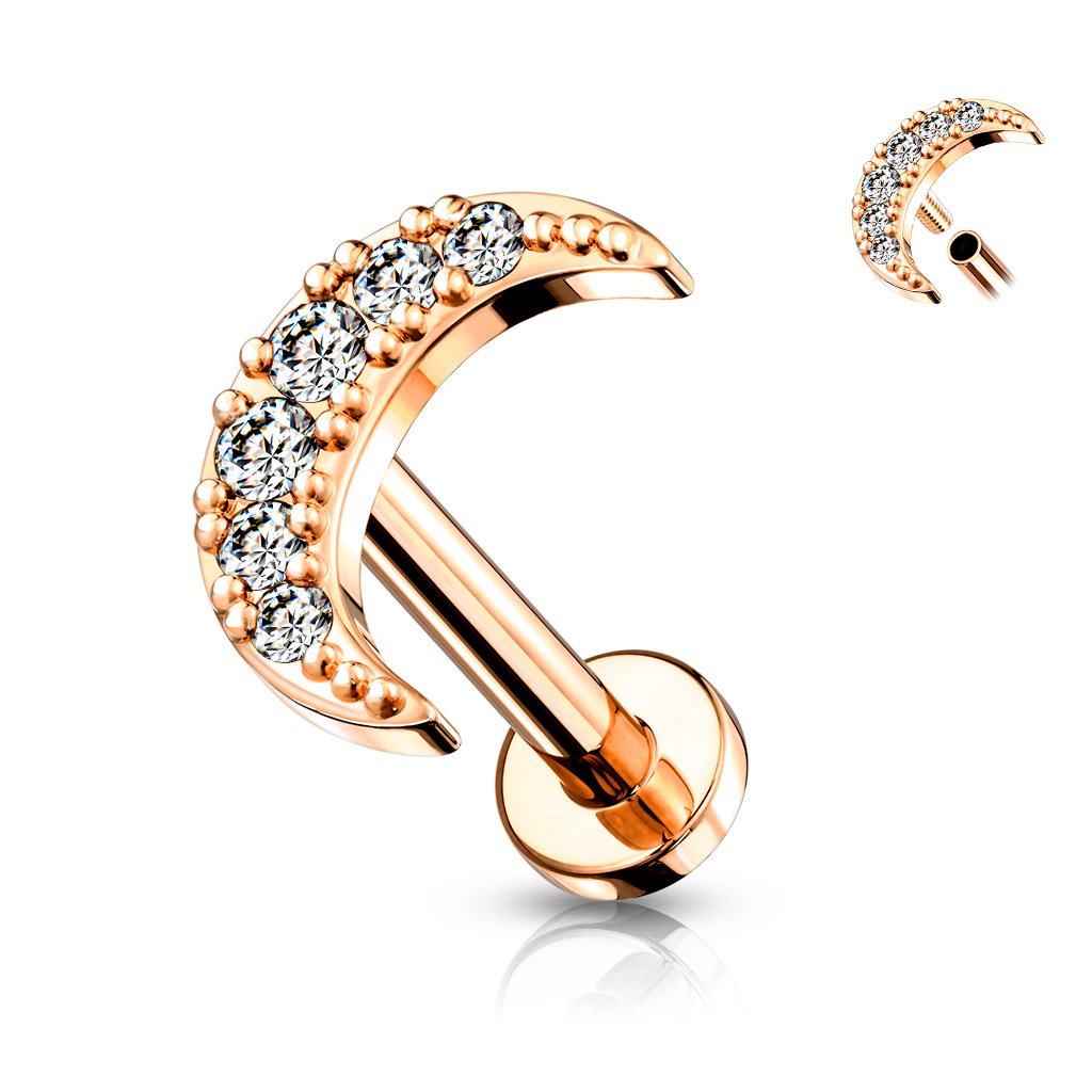 16 Gauge Internally Threaded Flat Back Crystal Moon Stud