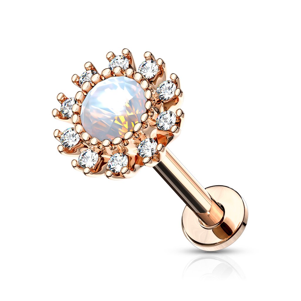 16 Gauge Internally Threaded Flat Back Opal Flower Stud