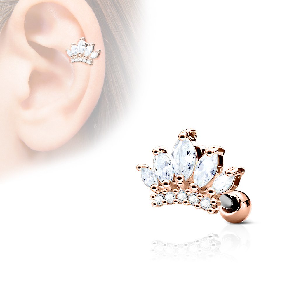 16 Gauge Surgical Steel Crystal Tiara Stud
