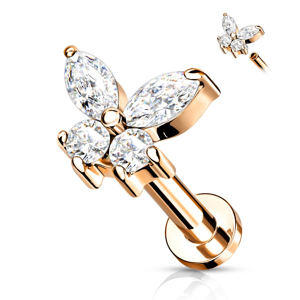 16 Gauge Internally Threaded Flat Back Crystal Butterfly Stud