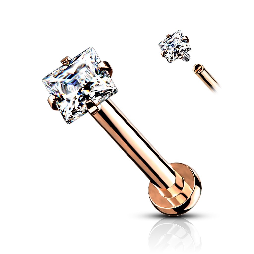 16 Gauge Crystal Square Internally Threaded Flat Back Stud