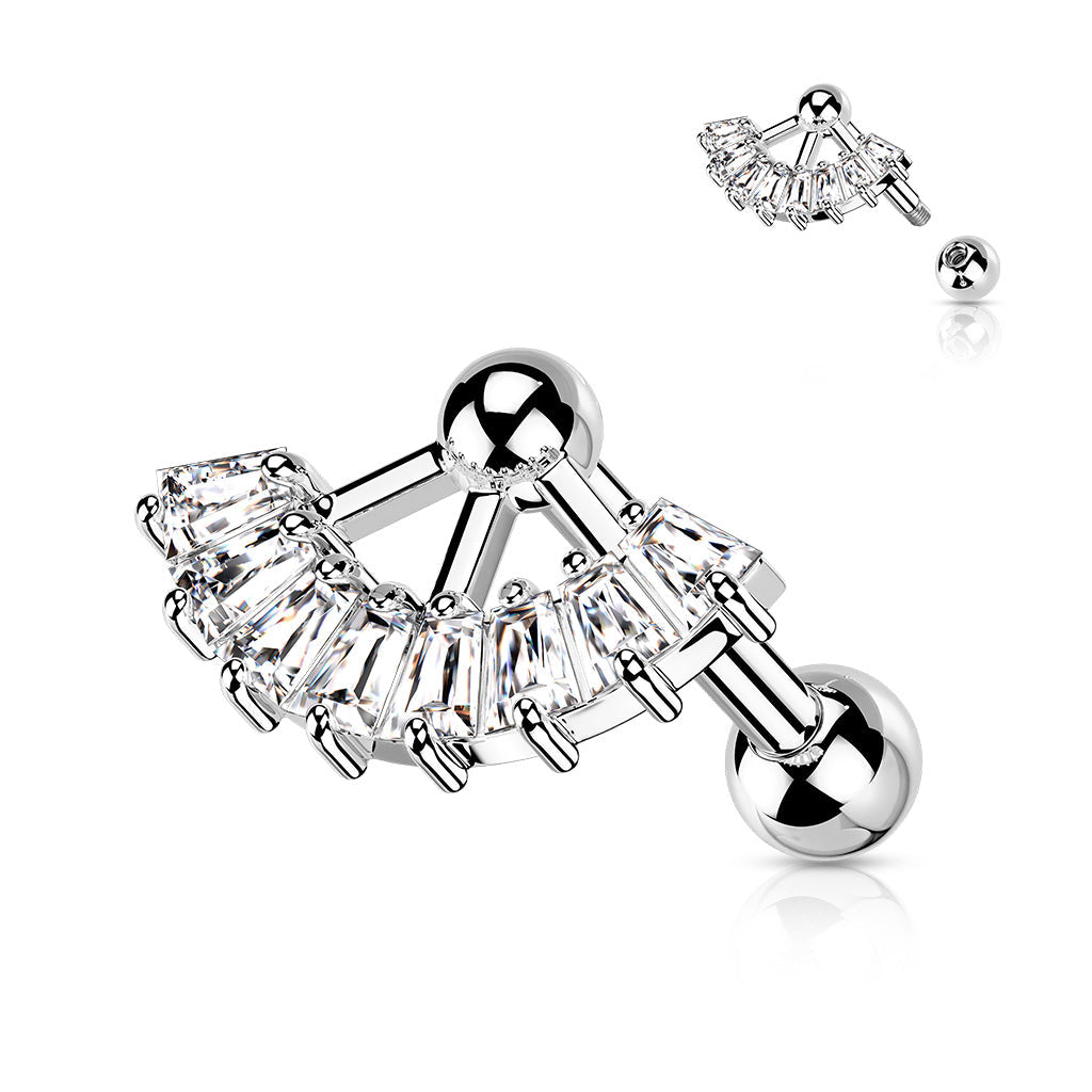 16 Gauge Crystal Fan Cartilage / Tragus Stud