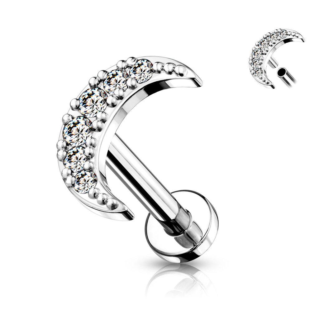 16 Gauge Internally Threaded Flat Back Crystal Moon Stud