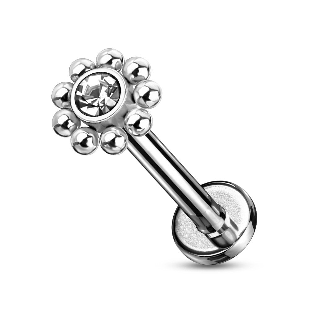 16 Gauge Flat Back Crystal Flower Stud