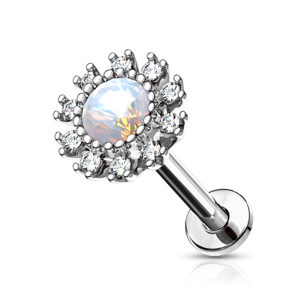 16 Gauge Internally Threaded Flat Back Opal Flower Stud