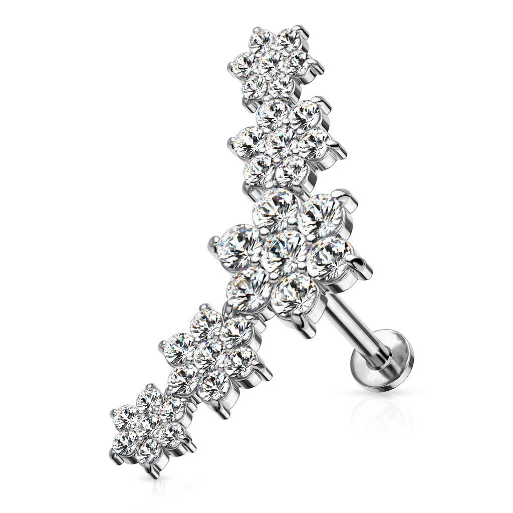 16 Gauge Crystal Flower Internally Threaded Flat Back Stud