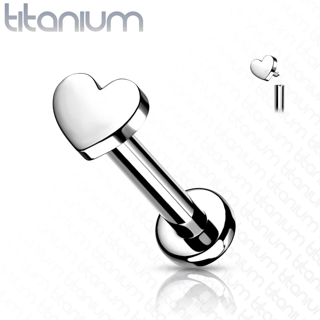 16 Gauge Titanium Internally Threaded Heart Flat Back Stud