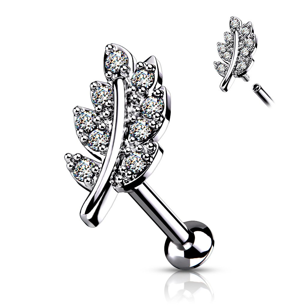 16 Gauge Internally Threaded Flat Back Crystal Leaf Stud