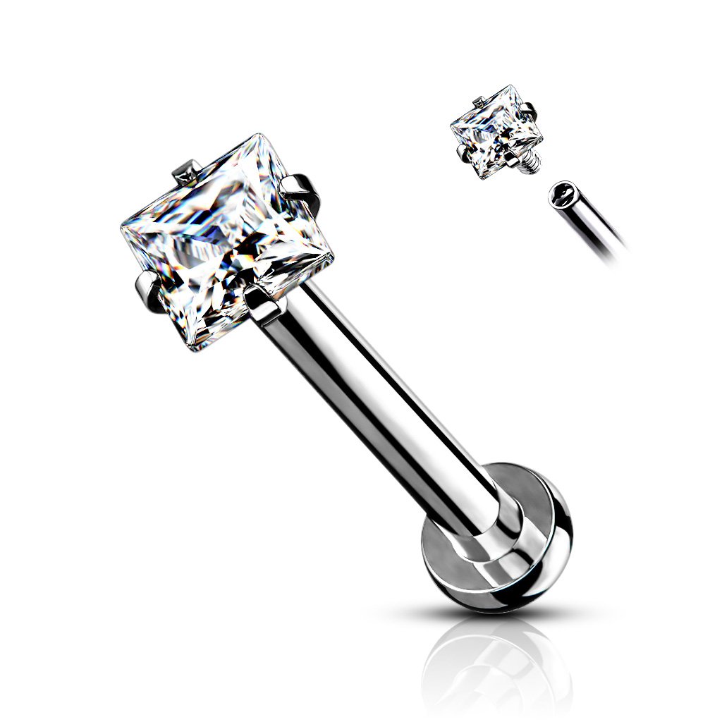 16 Gauge Crystal Square Internally Threaded Flat Back Stud