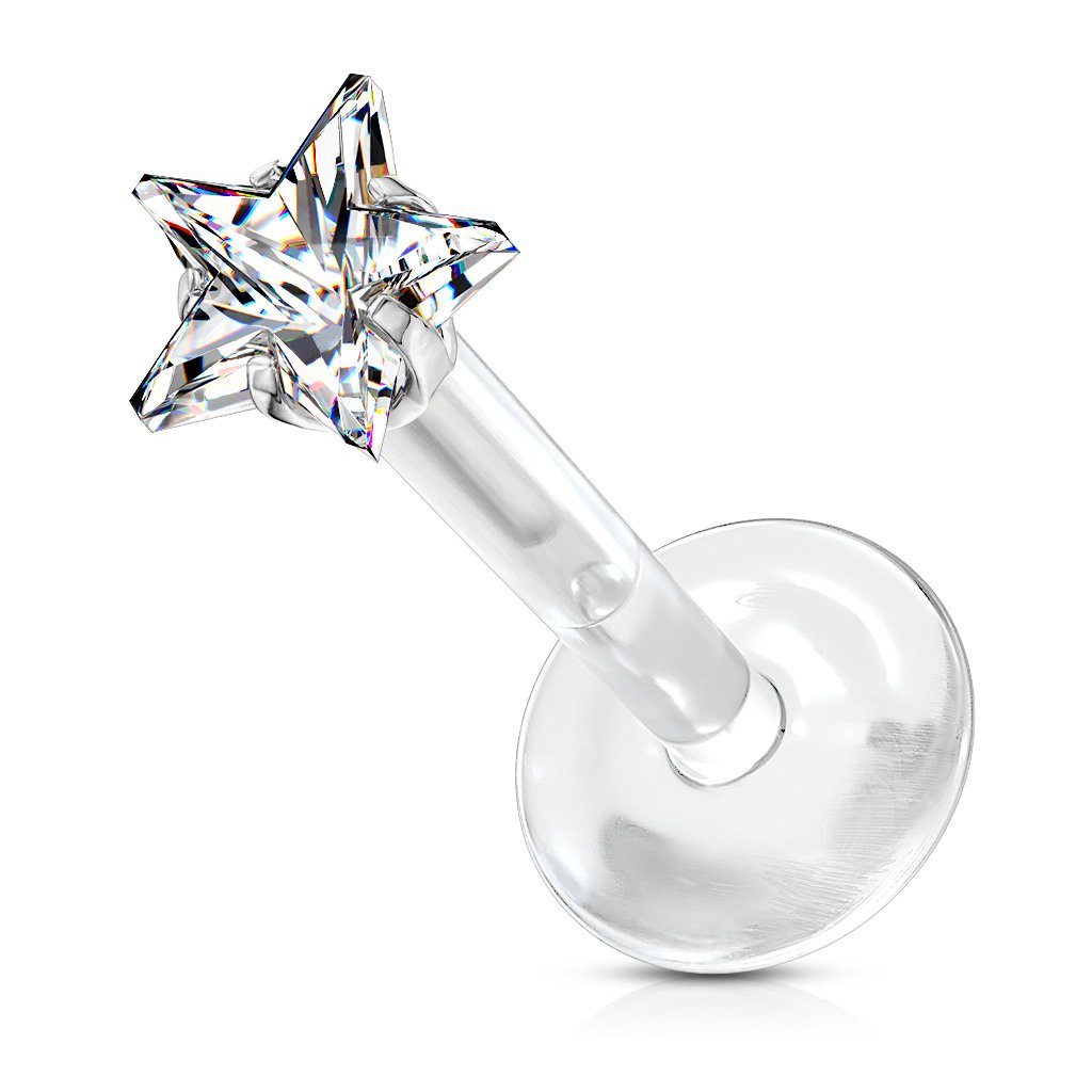 Prong Set Crystal Star Bioflex Stud for Labret, Cartilage, Monroe & More