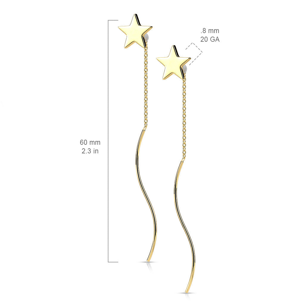 Surgical Steel Silver Star Threader Earrings