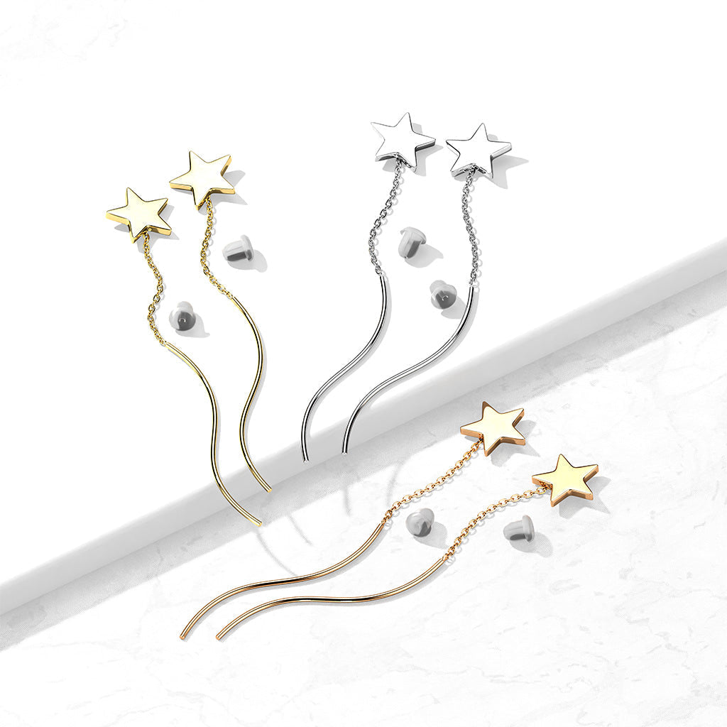 Surgical Steel Silver Star Threader Earrings