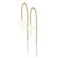 Thread Through Gold Cross Earrings