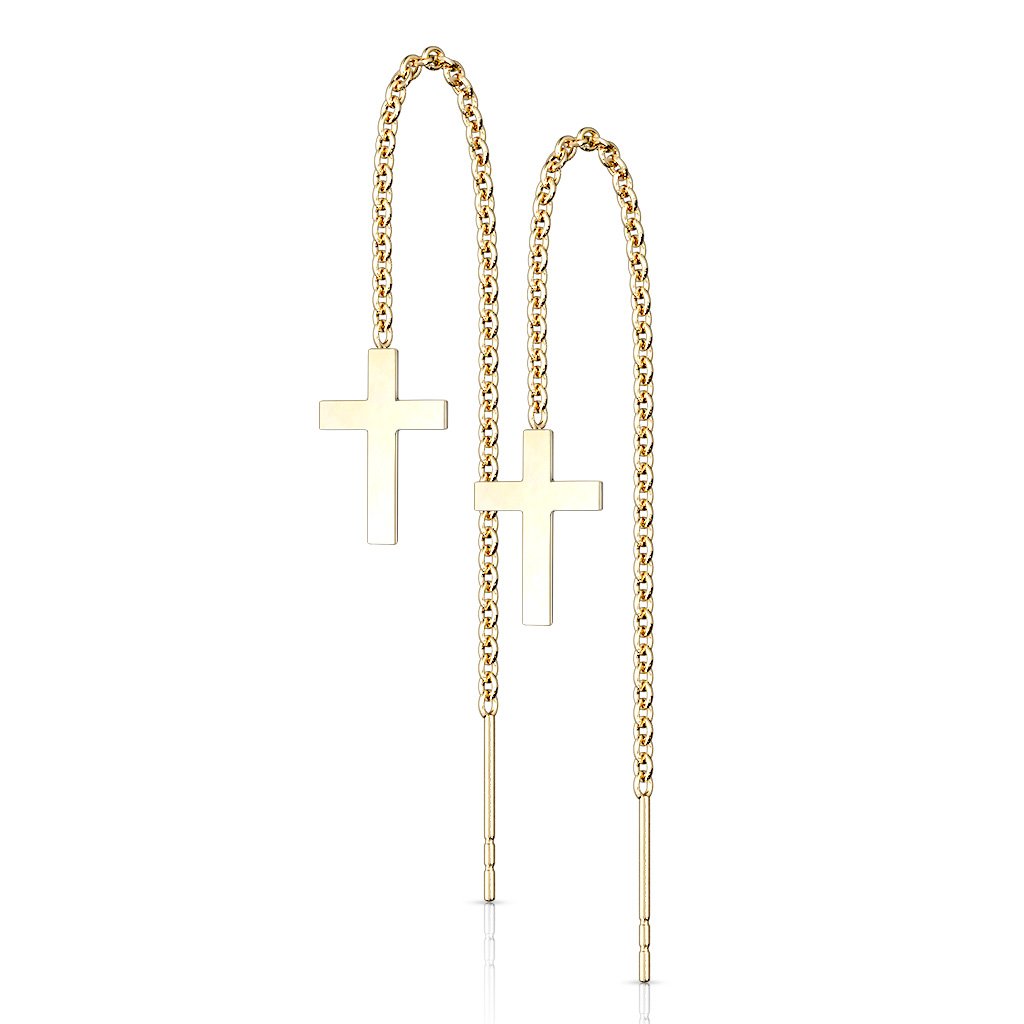 Thread Through Gold Cross Earrings